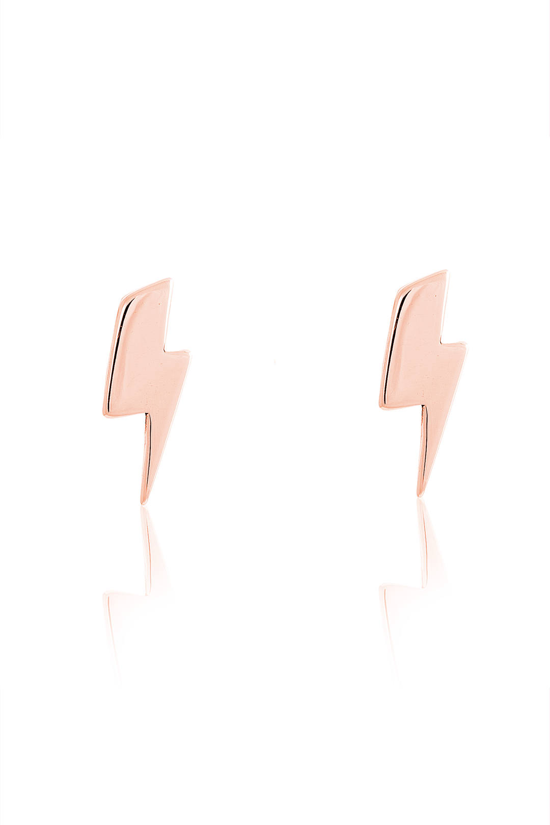 The Cosmic Boulevard Medium Bowie Bolt Earrings in 9ct rose gold are showcased against a white background.