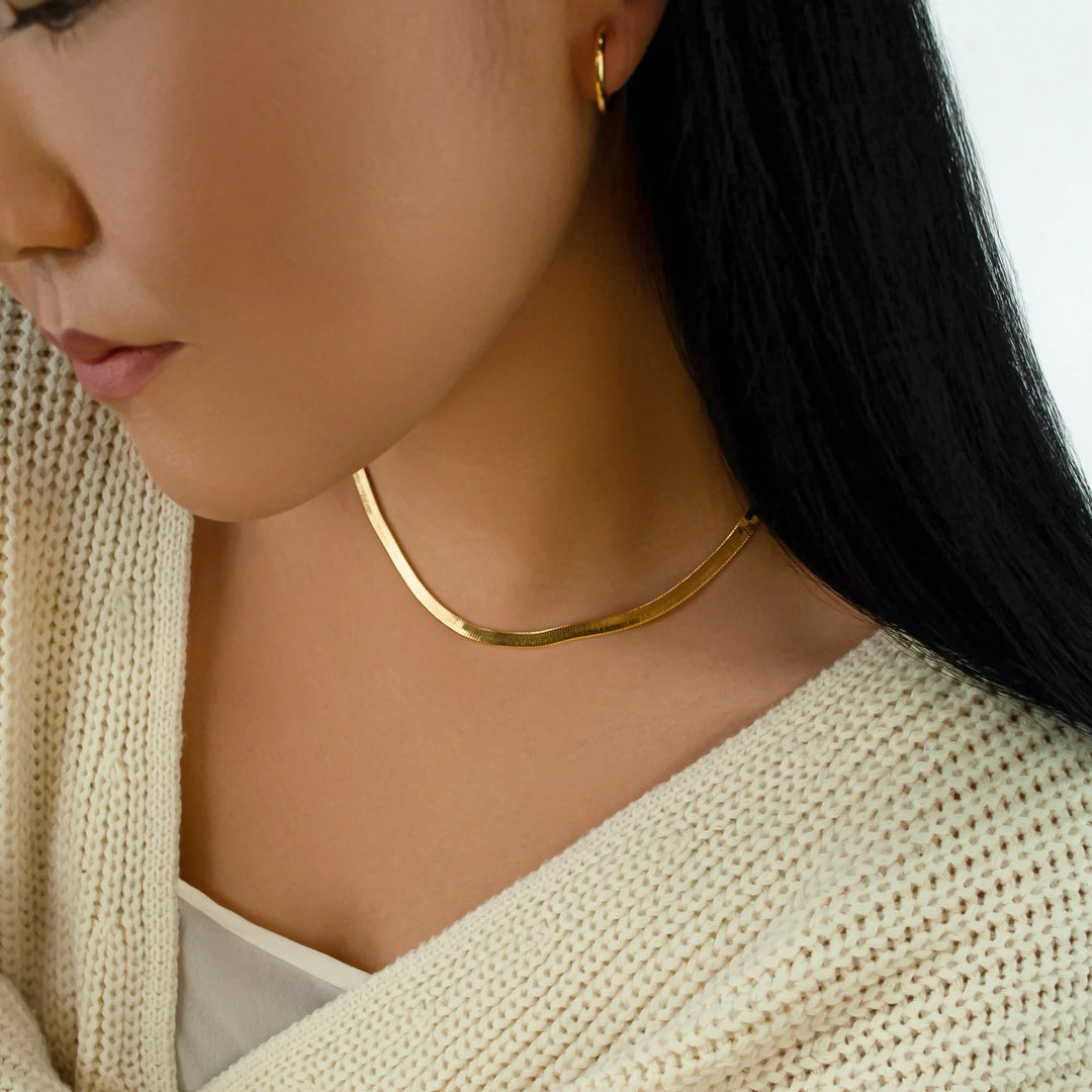 Flat Herringbone Chain Necklace in Gold Plated Silver
