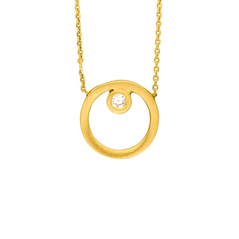 The Circle and Diamond Fine Gold Necklace by Tezer features a 14ct gold open circle pendant with a sparkling diamond accent, elegantly suspended from a delicate gold chain—a timeless piece from Tezer.