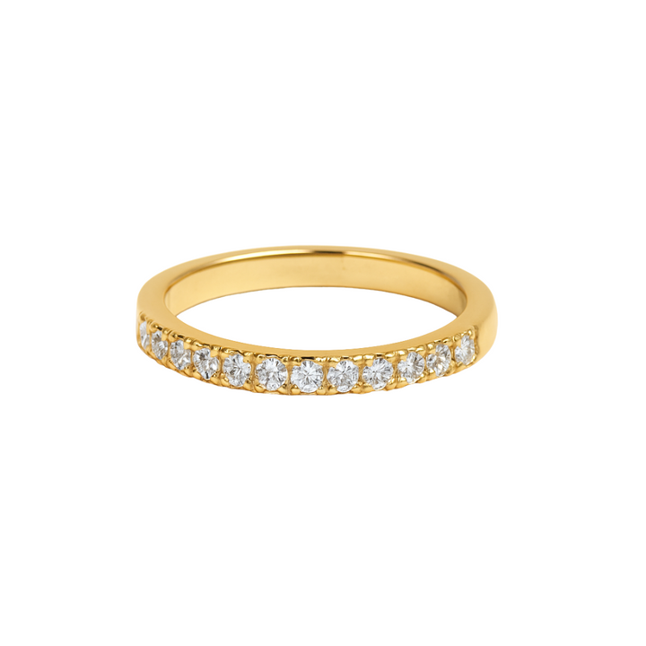 The Collective Dublin Flair Half Eternity Band features lab-grown round white diamonds set in gold along the top half of the band, shown on a plain white background.