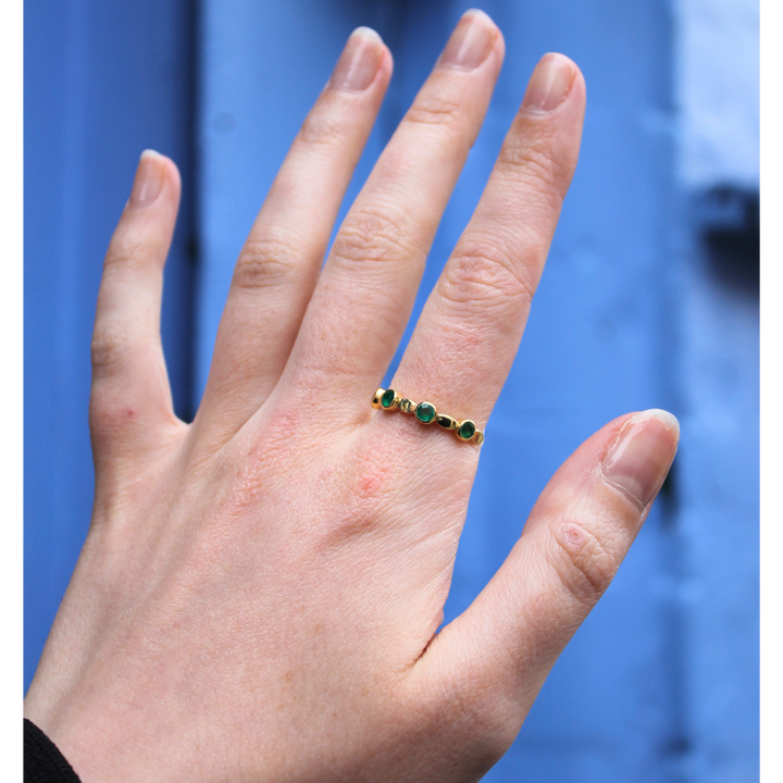 Green Onyx Five Stone Gold Ring
