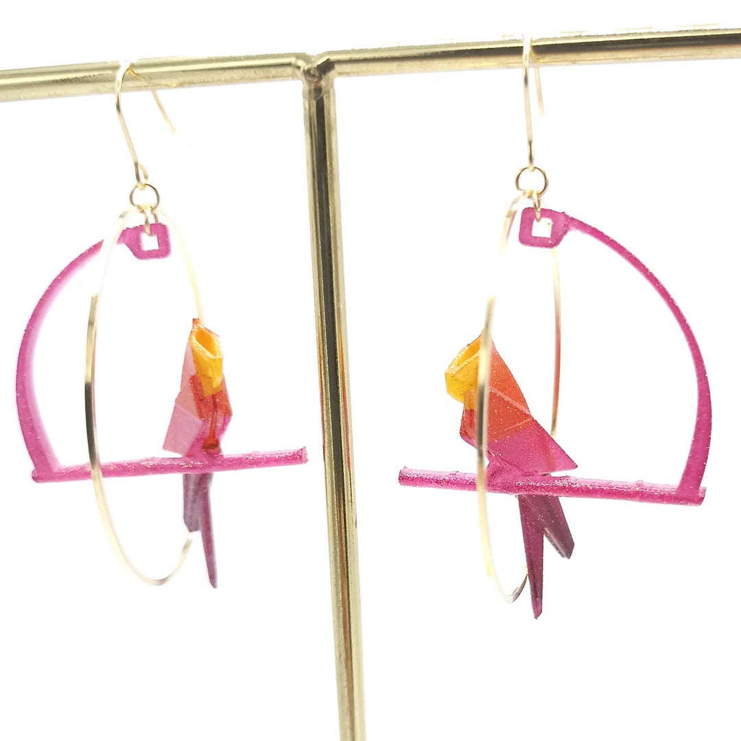 Fuchsia Origami Parrot Earrings