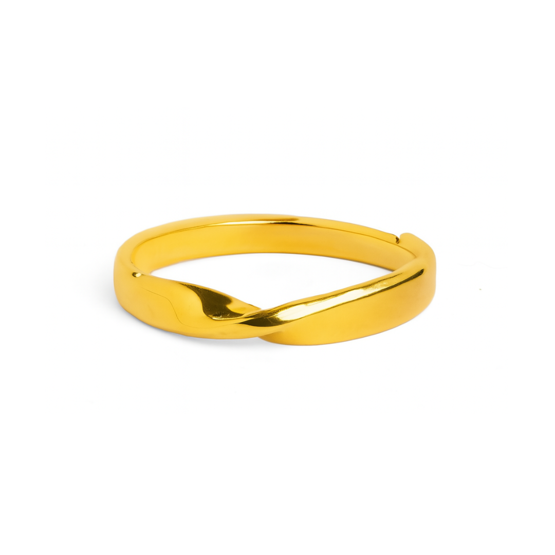 The Collective Dublin Knot Wedding Ring: a 3mm yellow gold band with a smooth, polished finish and unique twisted knot design, shown on a plain white background.