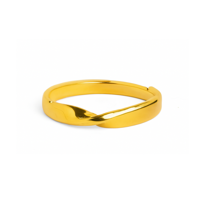 The Collective Dublin Knot Wedding Ring: a 3mm yellow gold band with a smooth, polished finish and unique twisted knot design, shown on a plain white background.