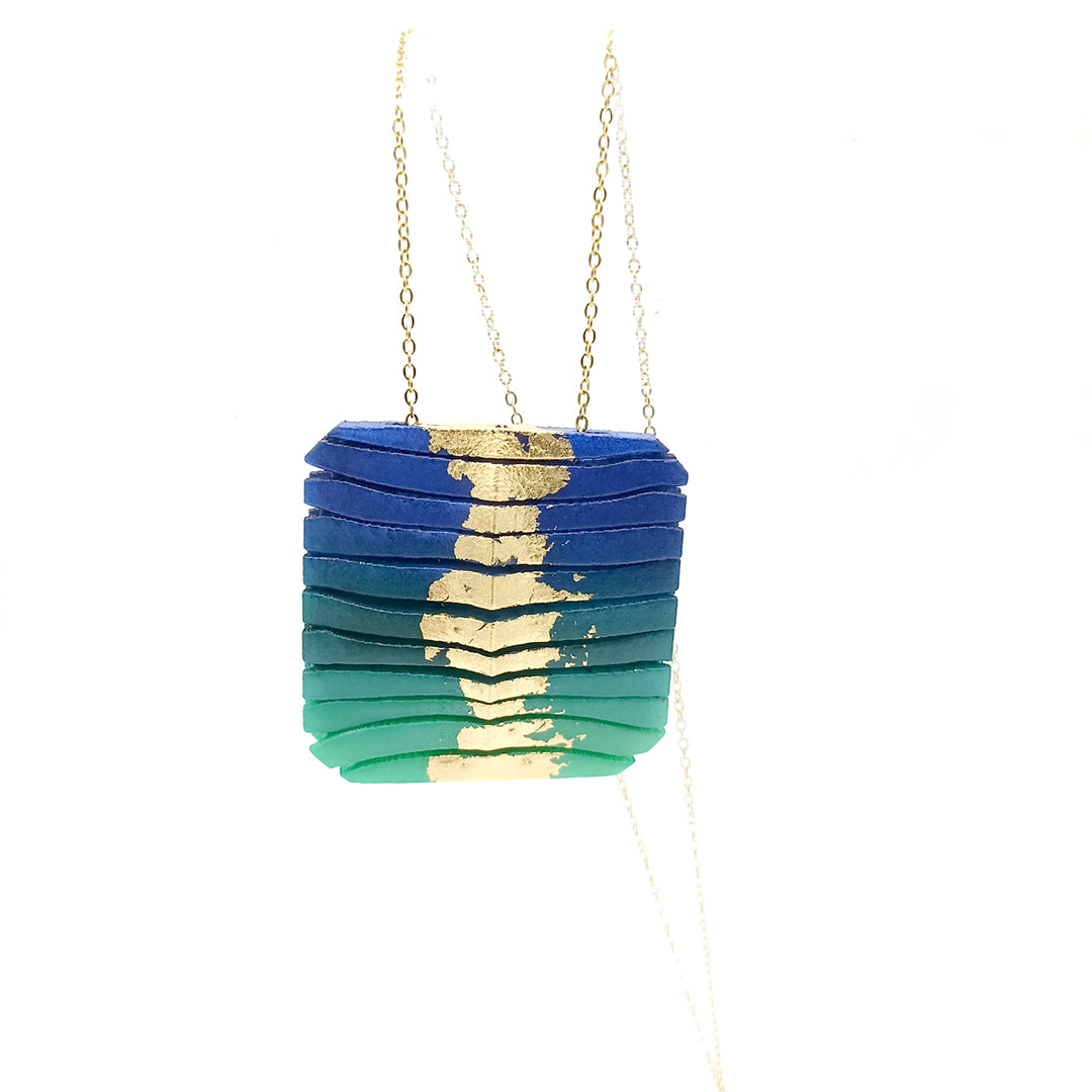 Long Square Wave Necklace in Blue & Emerald