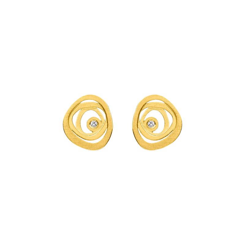Organic Concentric Circle Stud Fine Gold Earrings with Diamond