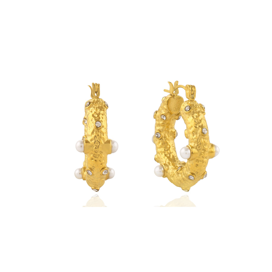 Sirius Gold Hoop Earrings inlaid with pearls