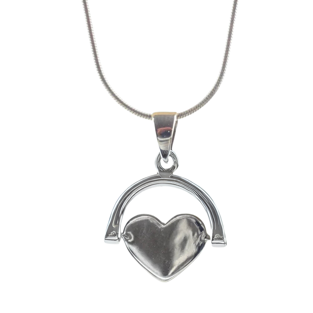 The Engravable Jewellery Sterling Silver Spinning Heart Necklace features a heart pendant on a thin silver chain, shown against a white background—ideal as engraved jewelry for a unique personal touch.