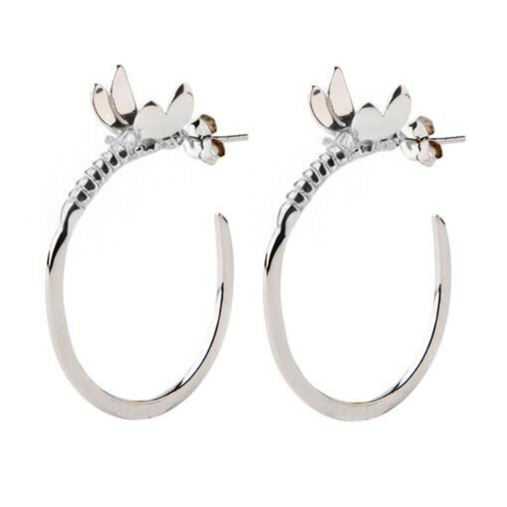 Discover Gallardo & Blaine Designs’ Wildlife Dragonfly Hoop Earrings, available in silver or gold—nature-inspired hoops with a delicate dragonfly motif, perfect for lovers of elegant, unique jewellery.