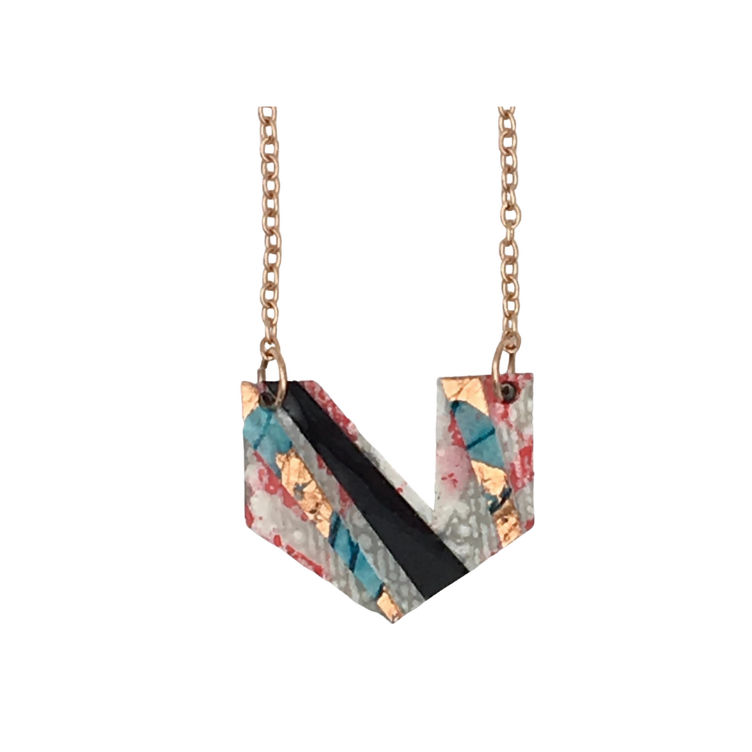 Ezrine Batik Textile Necklace in Pink/Rose-Gold/Blue/Black