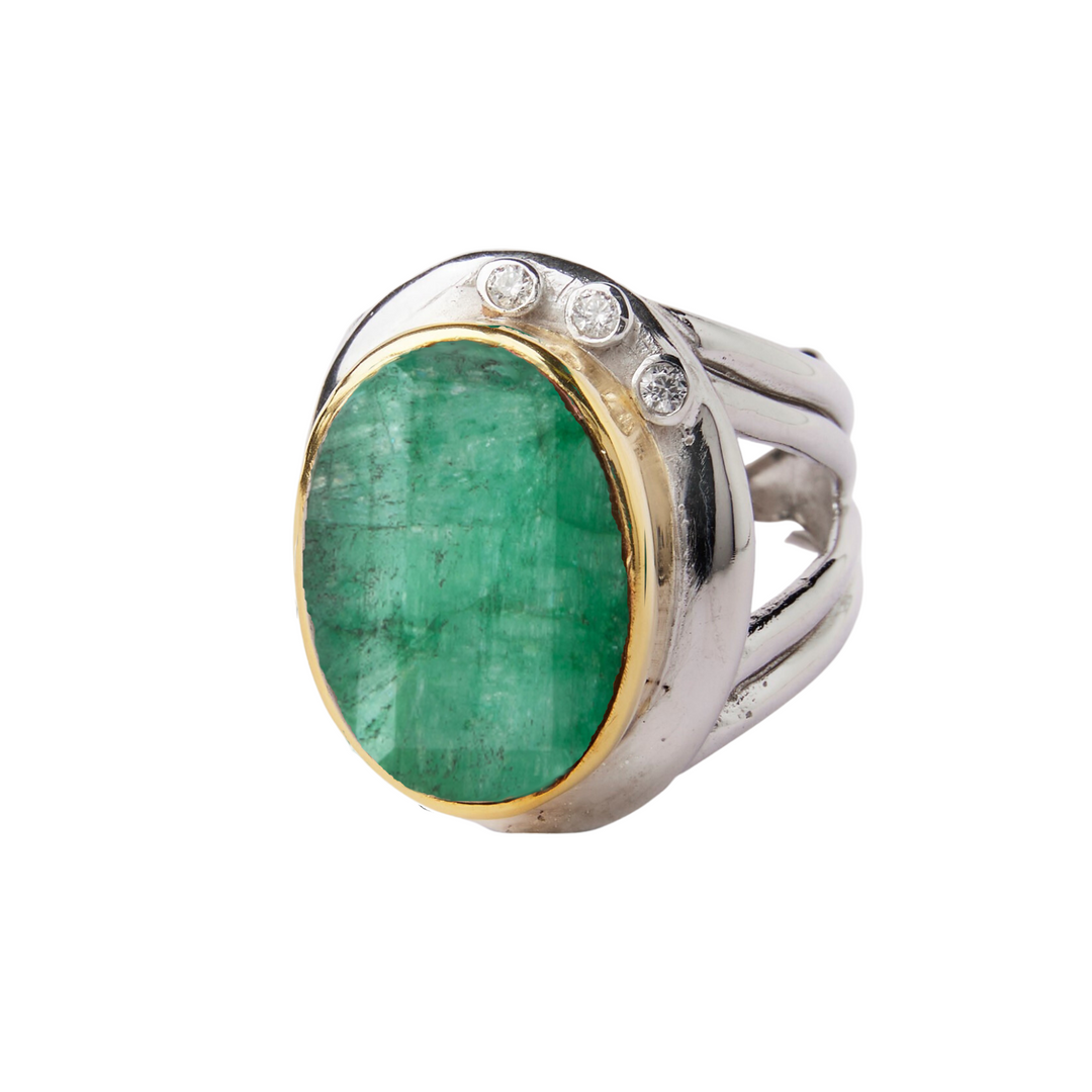 Statement cocktail ring in rough emerald-Gallardo & Blaine Designs