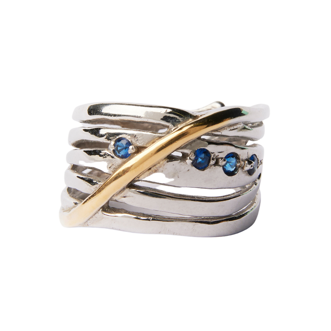 Hidden Gems ring in silver gold & blue cubic zirconia-Gallardo & Blaine Designs