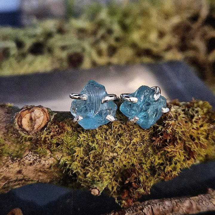 Raw Blue Apatite Stud Earrings