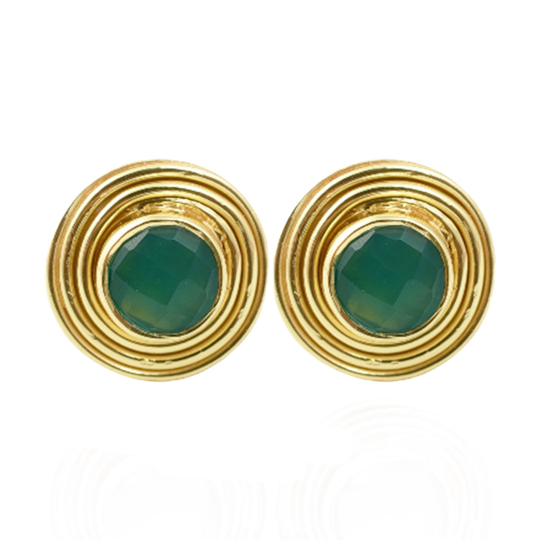 Green Onyx Round Gold Studs