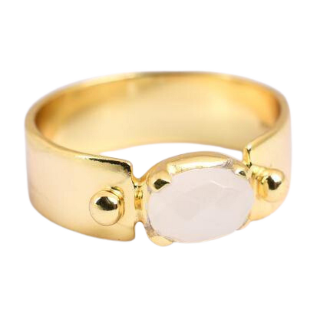 White Moonstone Gold Band Ring