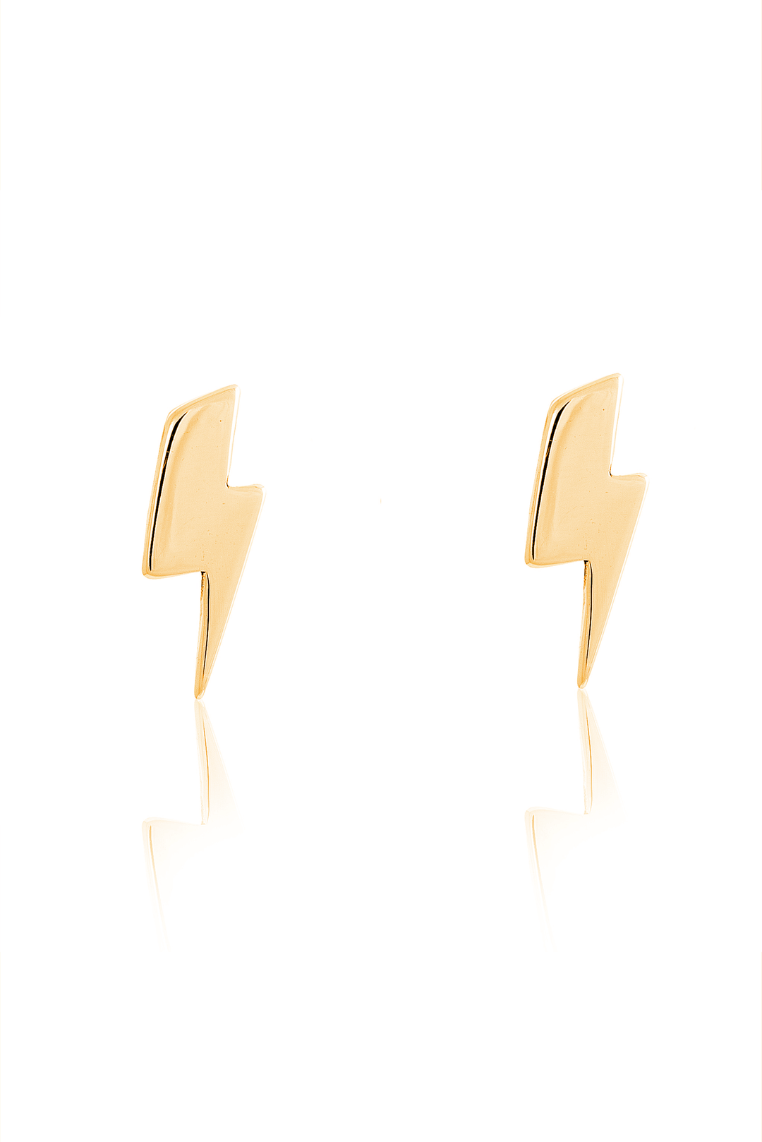 A pair of Cosmic Boulevard Medium Bowie Bolt Earrings 9ct Gold, set against a pristine white background.