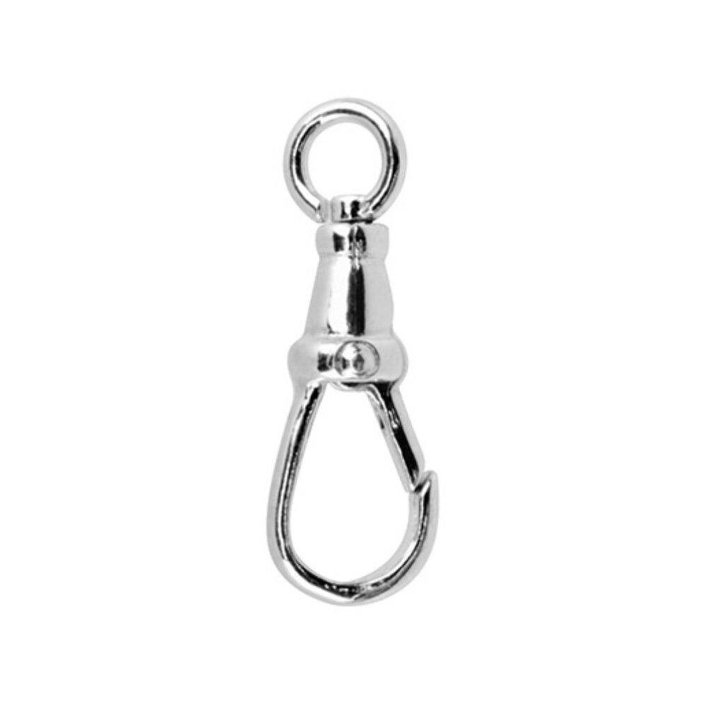 The Cosmic Boulevard Sterling Silver Albert Swivel 23mm features a 23mm circular loop at the top and an open hook at the bottom, perfect for attaching accessories or securing items. Made from sterling silver, it boasts a sleek and shiny finish.