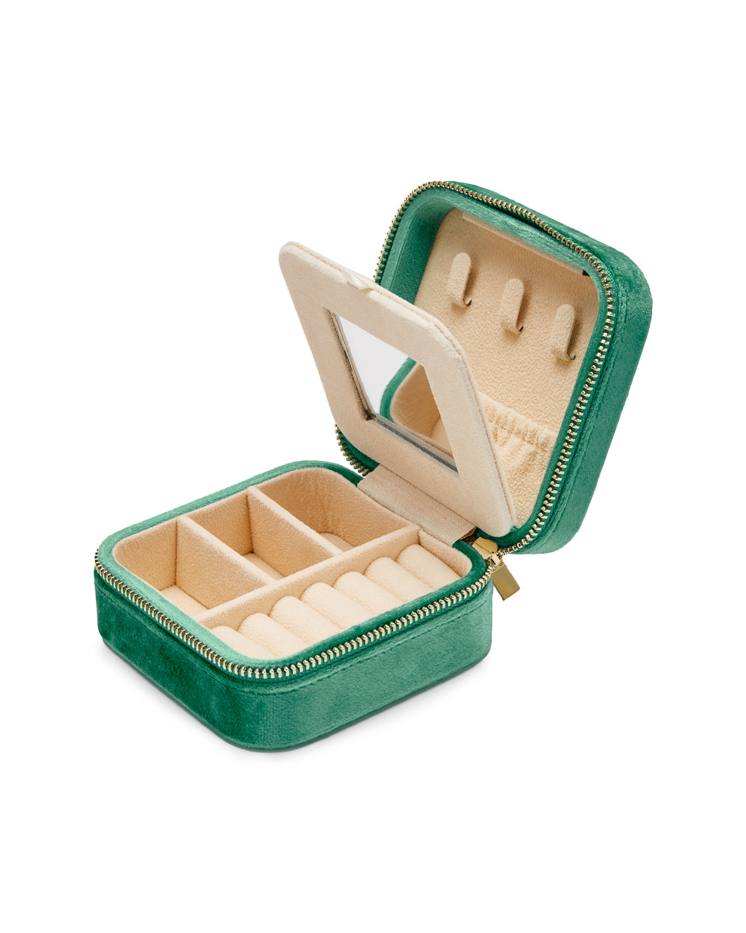 Luxurious Dark Green Velvet Travel Jewellery Box