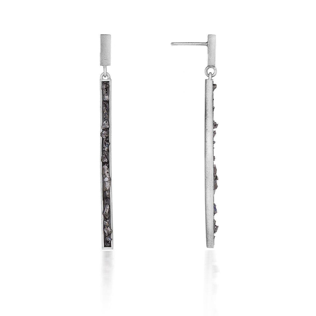 Urban Geode Vertical Drop Earrings - Silver
