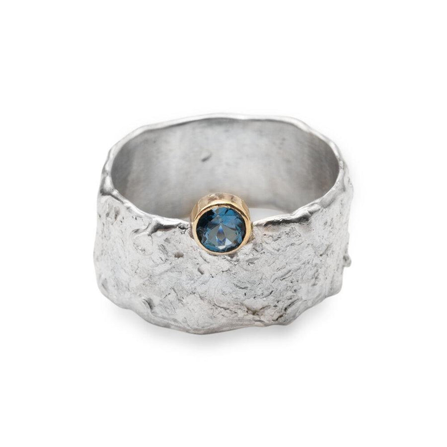 Elements Ring Wide with 14YG & London Blue Topaz - The Collective Dublin