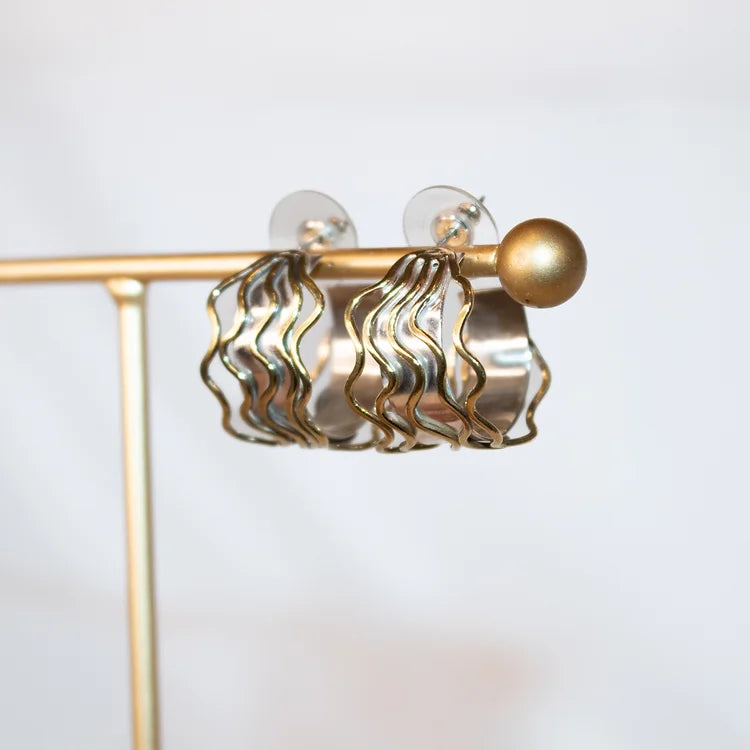 Kantha 'Repair' Silver & Brass Hoop Earrings