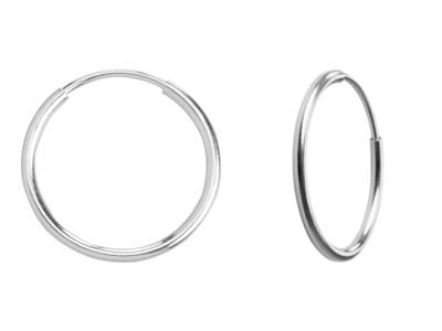 Two Watermelon Tropical Endless Creole Hoops-Sterling Silver are displayed against a white background. The earring on the left is in a fully closed circular shape, while the earring on the right is slightly open, revealing its clasp. Both boast a sleek and classic earring design that epitomizes timeless elegance.