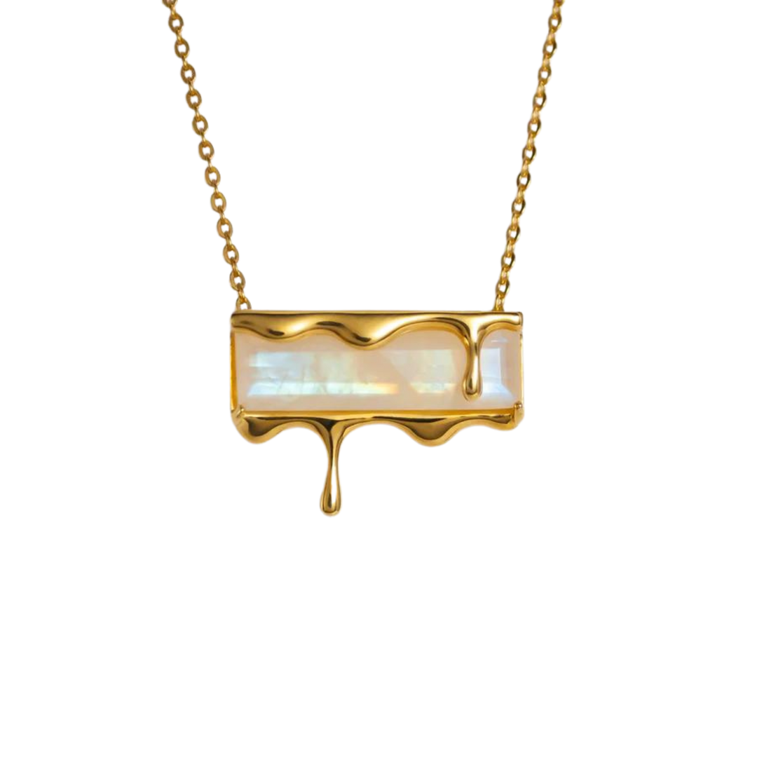 Dripping Gemstone Pendant Necklace Gold Moonstone