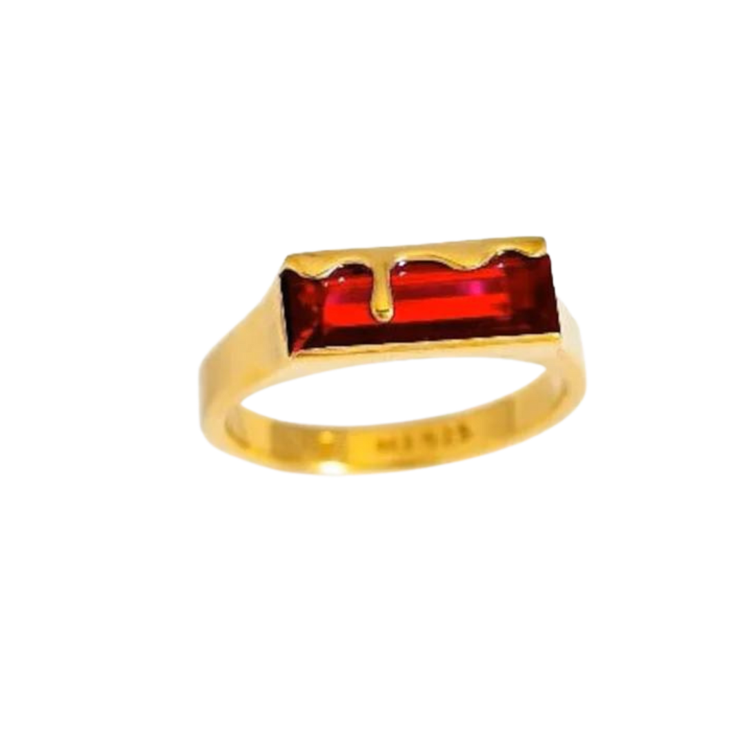 Dripping Gemstone Gold Ring Garnet Red