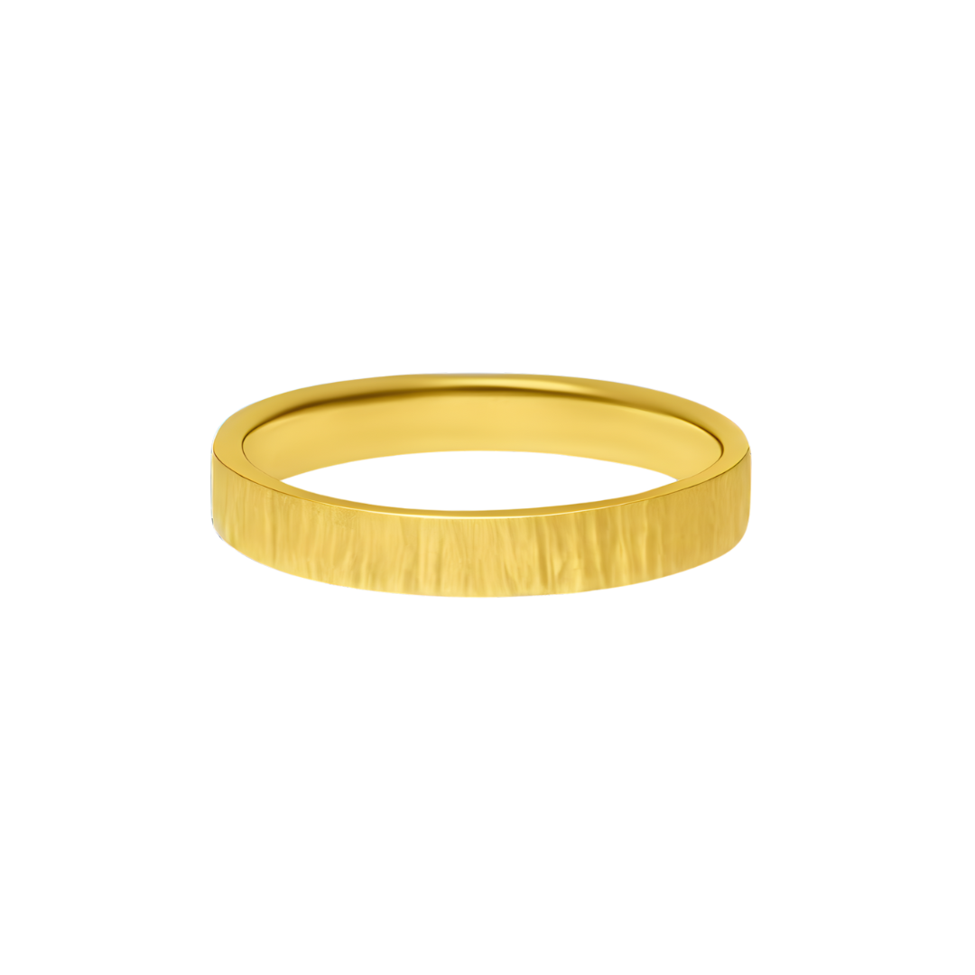 The Collective Dublin's 3mm Bark Texture Matte Finish Ring features a simple, thin handmade gold band with a flat, subtly textured surface and matte finish, shown on a plain white background.