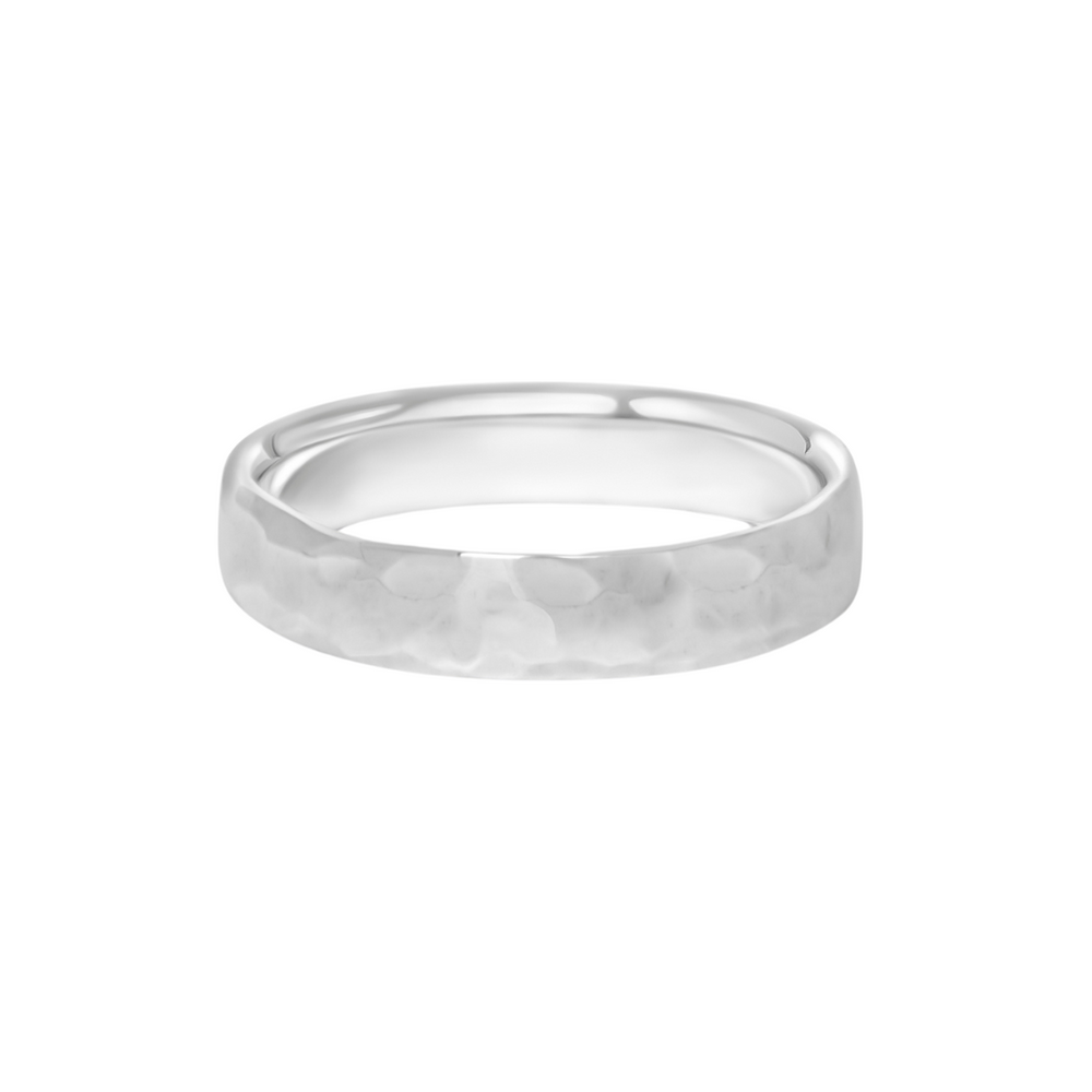 The Collective Dublin 5mm Pebble Hammer Texture Matte Finish Ring, a simple handmade silver band, is displayed against a white background.