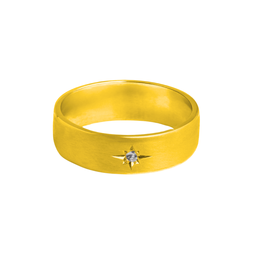 The Collective Dublin 6mm Wedding Ring features a matte finish and a star-set lab grown diamond on its flat band, shown against a white background.