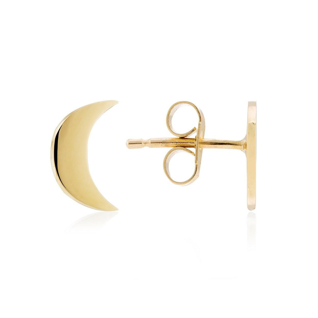 The 9ct Gold Moon & Moon Rose Gold Stud Earrings by Cosmic Boulevard feature minimalist crescent shapes with a polished finish and butterfly backing—a subtle touch of celestial style.