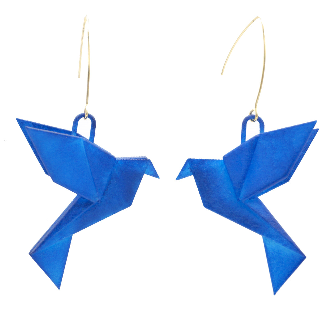 Origami Bird Blue Earrings