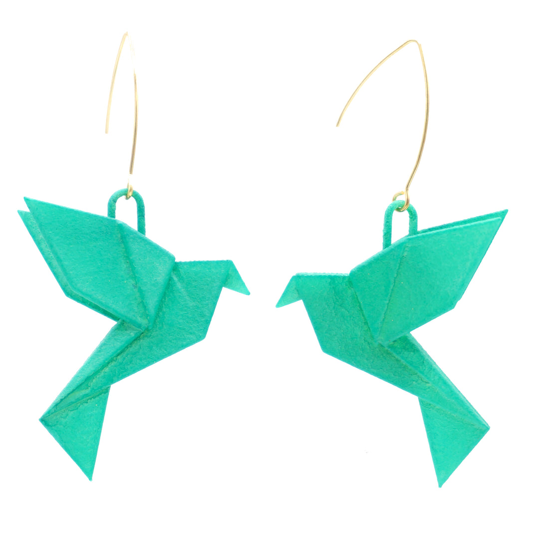 Origami Bird Emerald Earrings