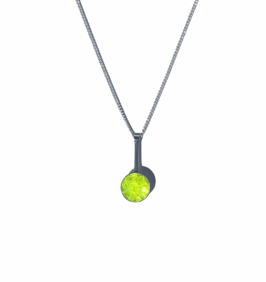 Bright Yellow Dome Drop  Silver Necklace