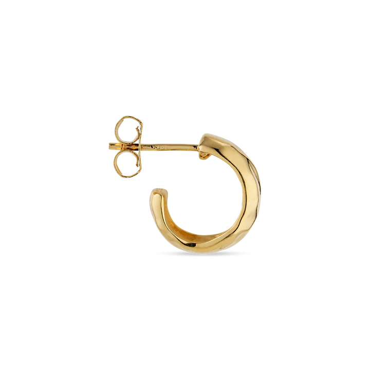 A single Jane Koenig Bruised Heart Hoop earring features a thick, slightly irregular gold plated band and a post back, shown against a plain white background.