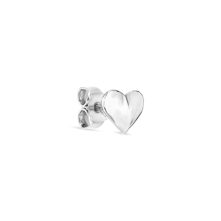 The Jane Koenig Bruised Heart Stud is a small sterling silver ear stud with a polished, shiny finish, displayed against a plain white background.