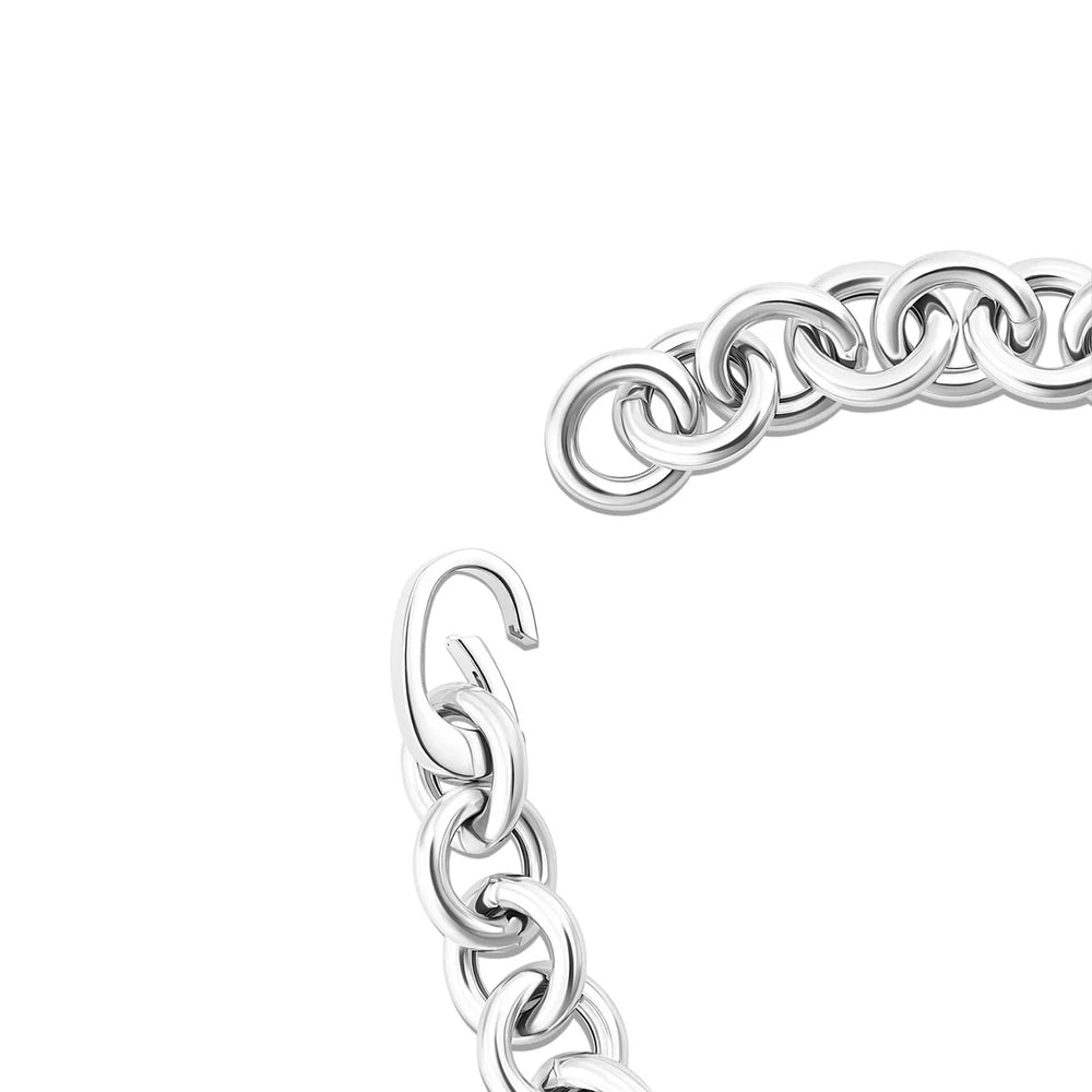 A close-up of the Sif Jacobs Carrara Bracelet Silver, crafted from 925 sterling silver with interlocking round links and an open hook end, is displayed on a white background.