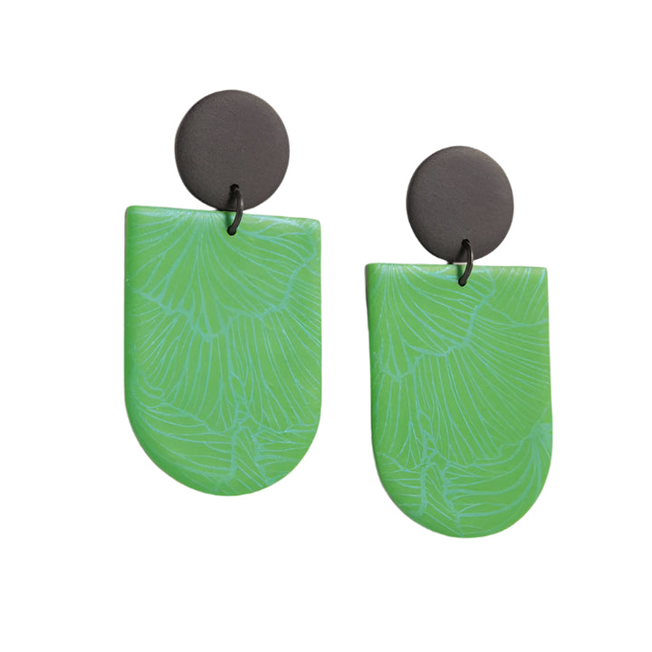 Cha Emerald earrings with black stud and blue print