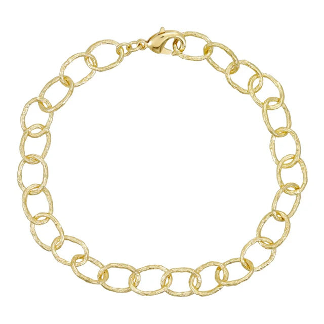 The Watermelon tropical Chain Bracelet features textured, oval links and a lobster clasp, showcased in a circular layout on a white background.