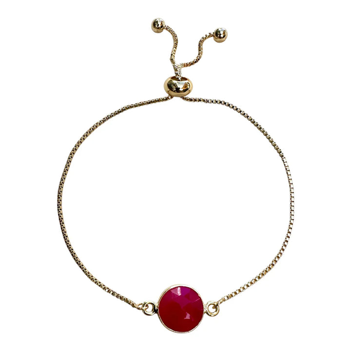 Introducing the Aria V Pink Chalcedony Single Drop Bracelet—handmade in Dublin, this gold-plated adjustable chain bracelet is inspired by classic chalcedony drop designs and features a pink chalcedony gemstone centerpiece with two delicate gold beads at the ends of the sliding clasp.