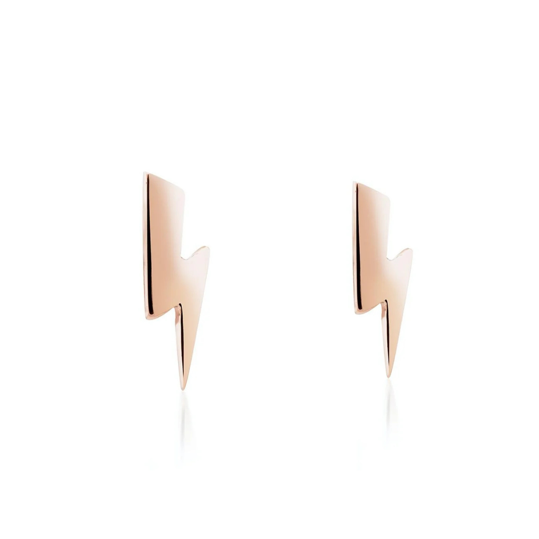 Small Bowie Bolt Earrings in 9ct Rose Gold by Cosmic Boulevard, handmade in a Dublin studio, shown on a white background.
