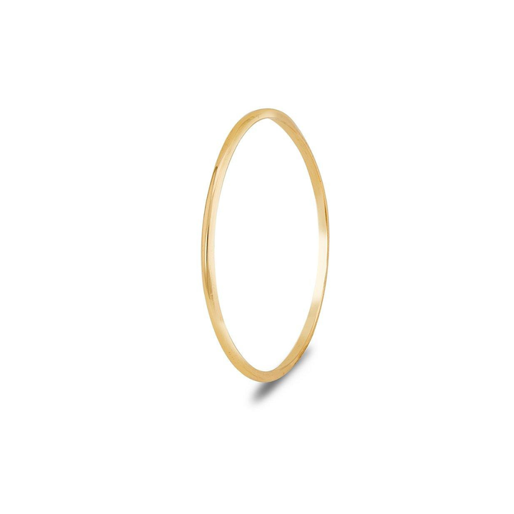 The Cosmic Thread 9ct Yellow Gold Stacking Ring by Cosmic Boulevard Gold is a thin, simple band handmade in Dublin, displayed on a white background with a subtle shadow beneath.
