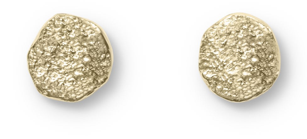 A pair of 9ct Gold Dublin Bay Studs by Ava Jane Jewellery, featuring a small, irregular handmade design, displayed on a white background.