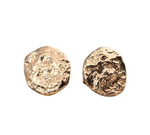Ava Jane Jewellery's 9ct Gold Dublin Bay Silver Studs feature irregular, textured gold with a rough, organic surface, shown against a plain white background.