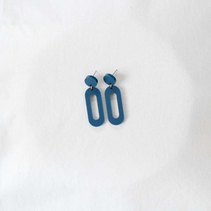 Denim Blue Oval Acrylic Earrings