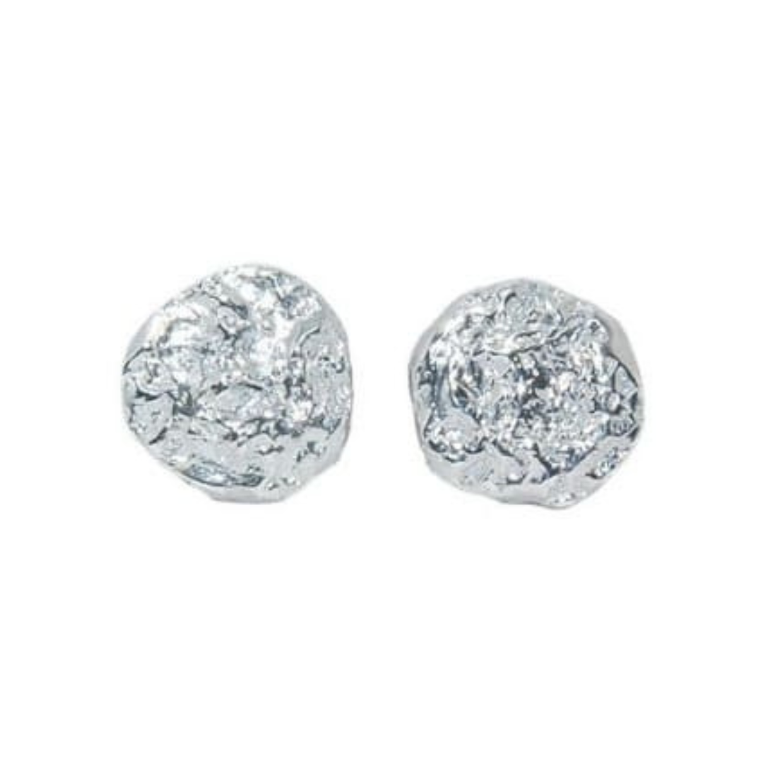 The Dublin Bay Silver Studs by Ava Jane Jewellery are small, round, textured handmade sterling silver earrings with an organic, uneven finish, shown on a plain white background.