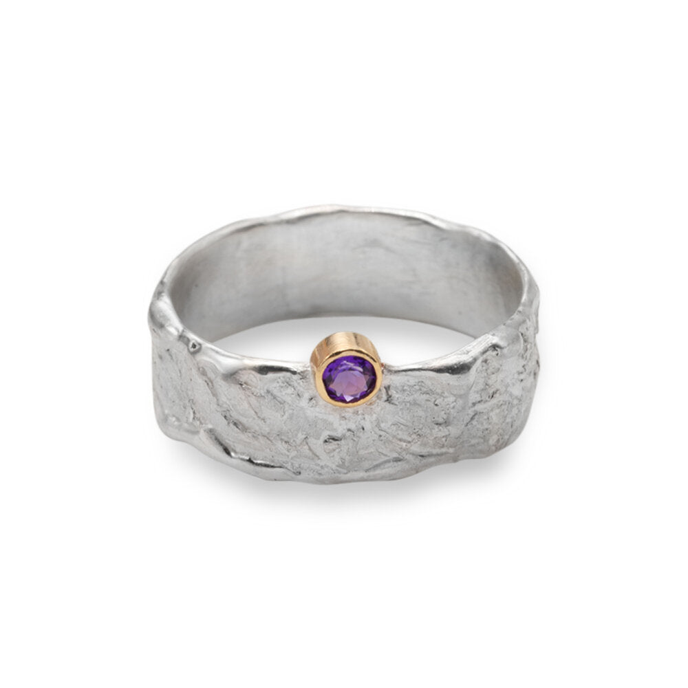Elements medium Silver ring with Amethyst and gold
