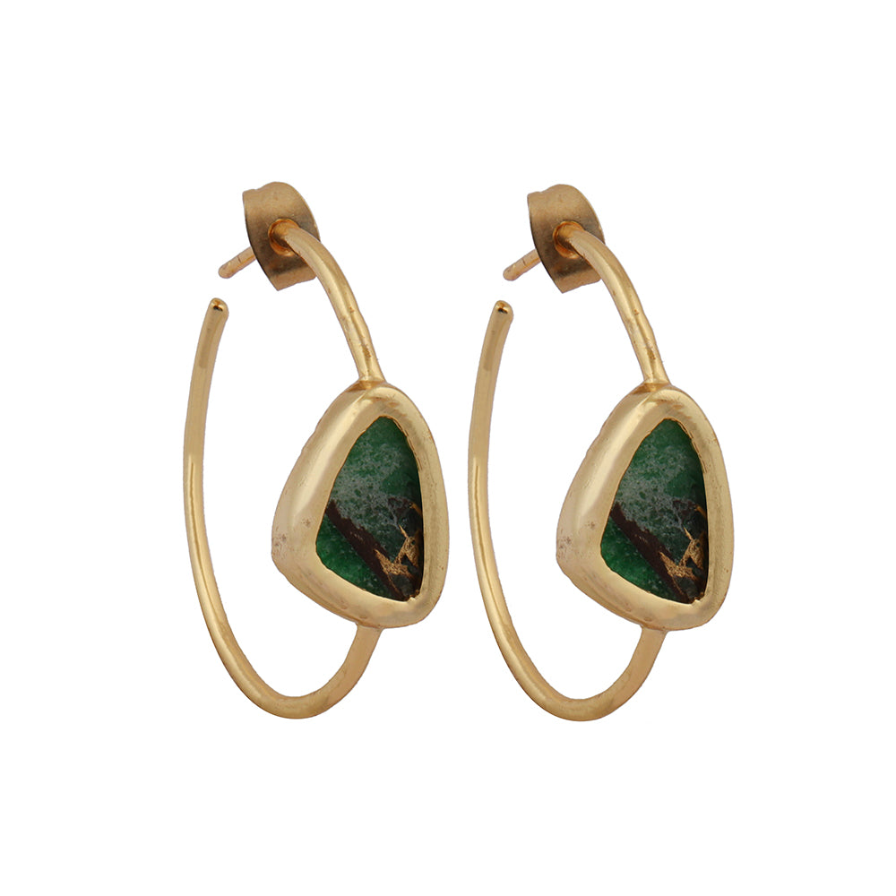 Elena Gold & Green Turquoise Hoop Earrings