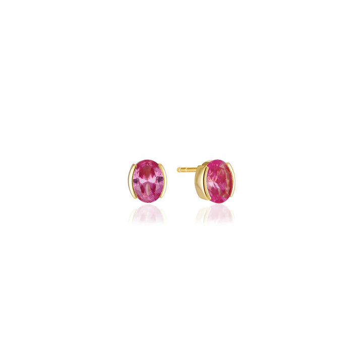 Sif Jacobs Ellisse Carezza Stud Earrings—18k gold plated studs with a single oval faceted pink gemstone—make an elegant addition to your demi-fine jewellery collection, beautifully showcased on a white background.